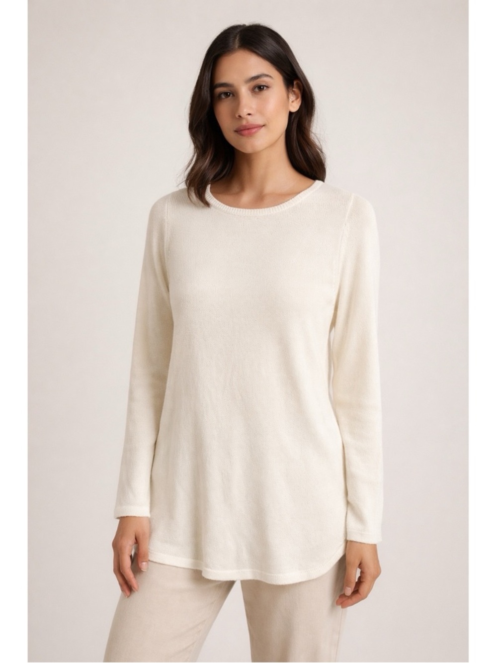 Talbots Tencel Fine Knit Tunic Sweater With Baby Bell Sleeves Medium Petite